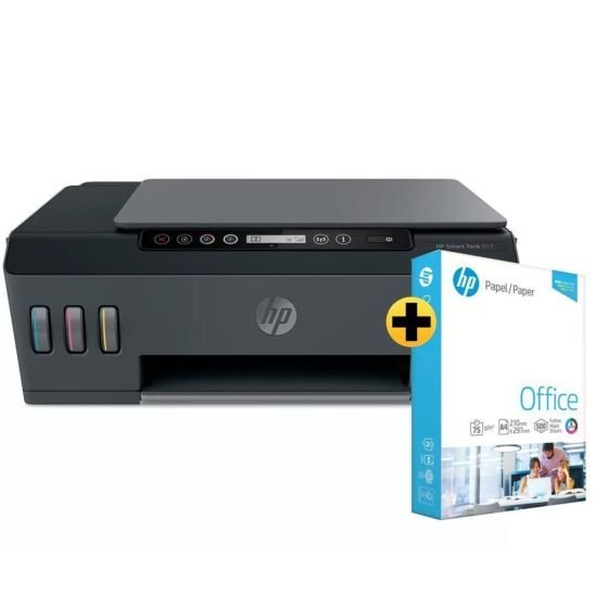 Impressora Multifuncional HP Smart Tank 517 + Papel Sulfite HP Office A4